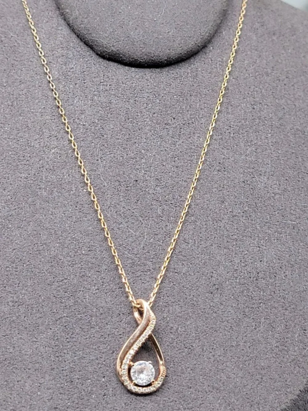 14kgp CZ Infinity Pendant Necklace Cubic Zirconia Rose Gold Plated 17